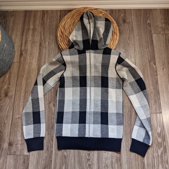 NWOT Unisex (M: XS / W: S) - FRENCH CONNECTION Plaid Sweater Hoodie - Picture 4 of 7